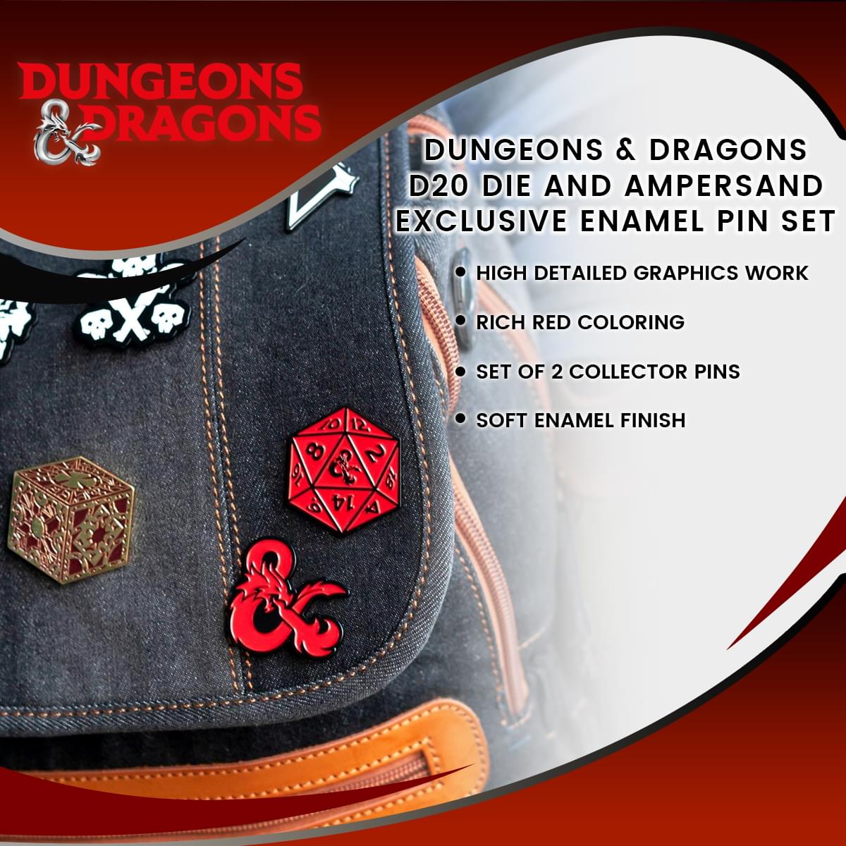 Dungeons & Dragons D20 Die and Ampersand Exclusive Enamel Pin Set