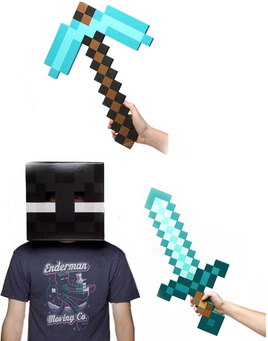 Minecraft Enderman Head, Diamond Sword & Pickaxe Costume Set