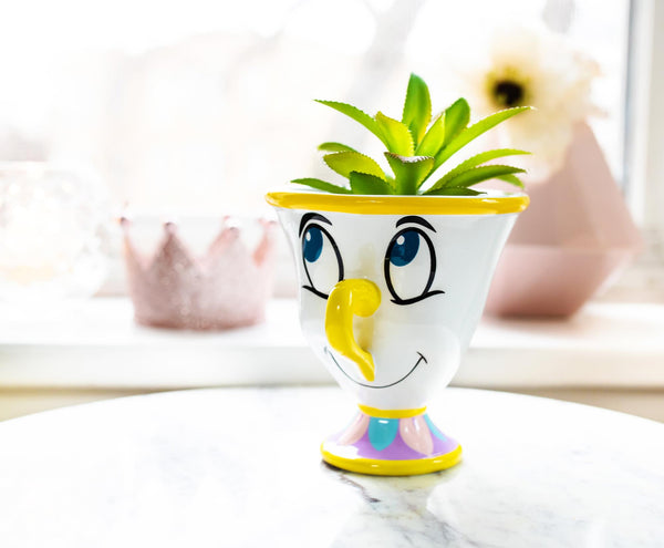 Disney Beauty and the Beast Chip 3-Inch Mini Planter with Artificial Succulent