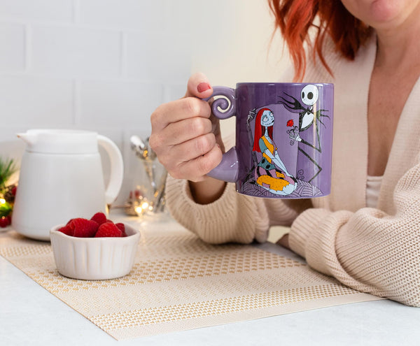 Disney The Nightmare Before Christmas Jack & Sally Spiral Handle Ceramic Mug