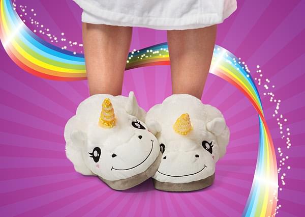 Plush White Unicorn Slippers Adult