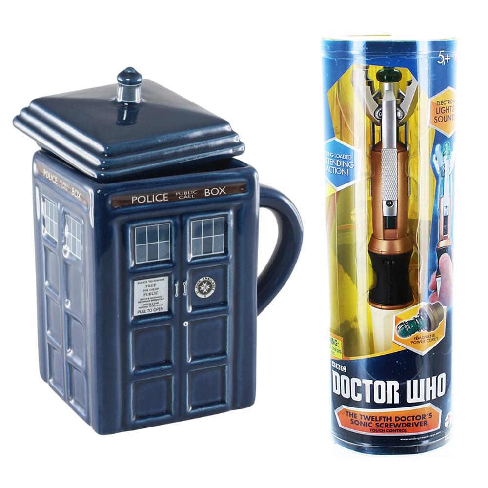 Doctor Who 12th Doctor's Sonic Screwdriver Replica & 17oz TARDIS Mug w/ Lid Bundle