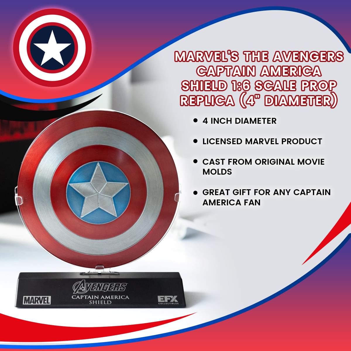 Marvel's The Avengers Captain America Shield 1:6 Scale Prop Replica (4" diameter)