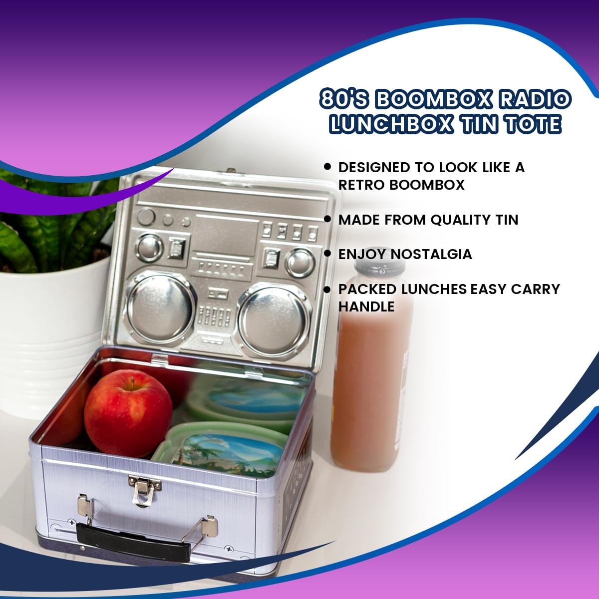 80's Boombox Radio Lunchbox Tin Tote