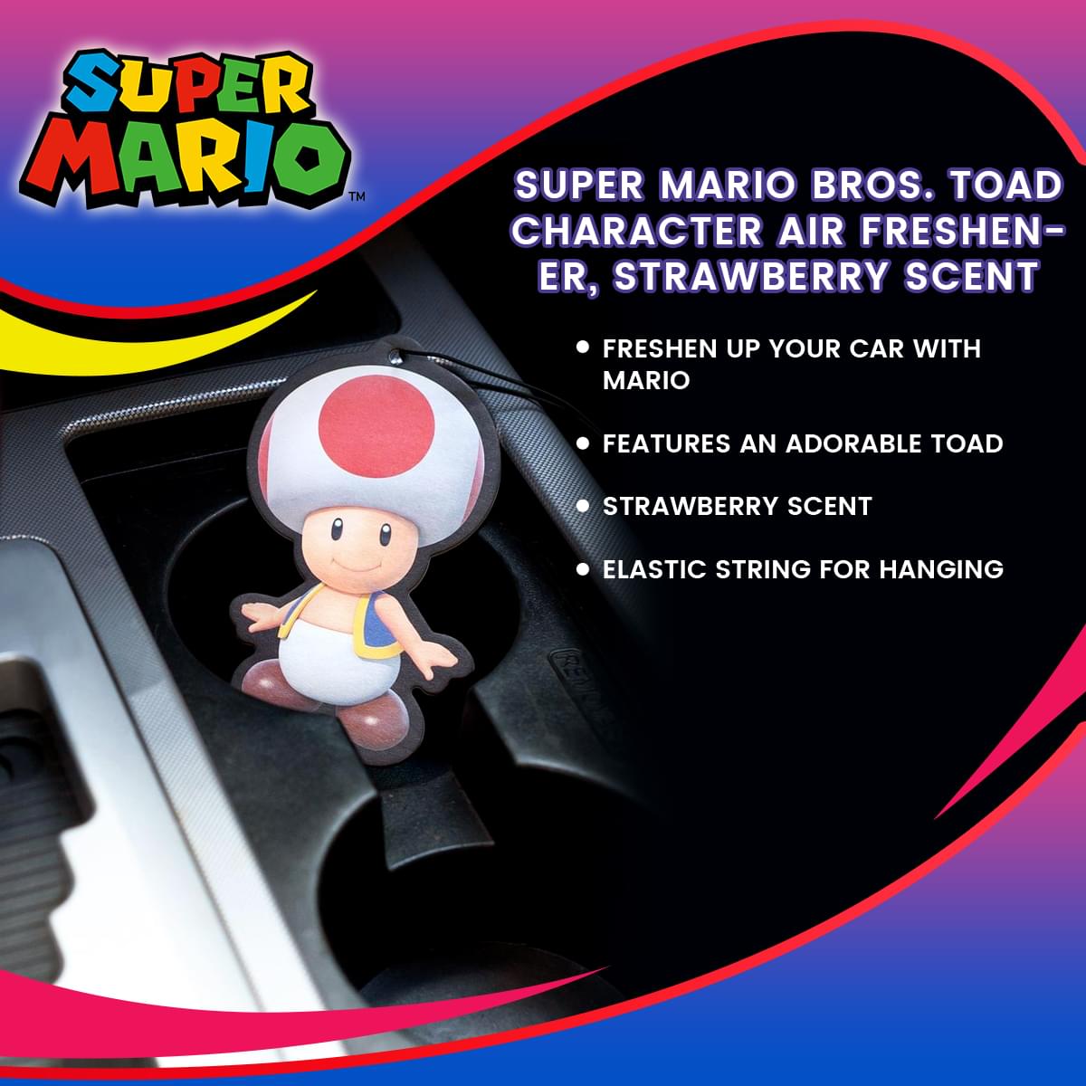 Super Mario Bros. Toad Character Air Freshener, Strawberry Scent