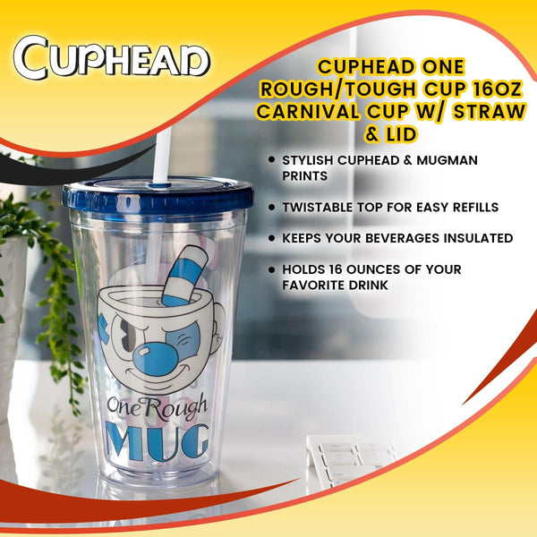 Cuphead One Rough/Tough Cup 16oz Carnival Cup w/ Straw & Lid