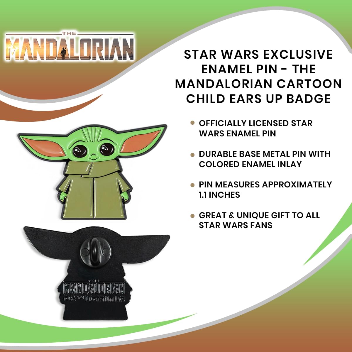 Star Wars Toynk Exclusive Enamel Pin Mandalorian Cartoon Child Baby Yoda Ears Up